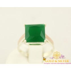 Серебряное кольцо с зеленым камнем и золотыми пластинами 047702к
